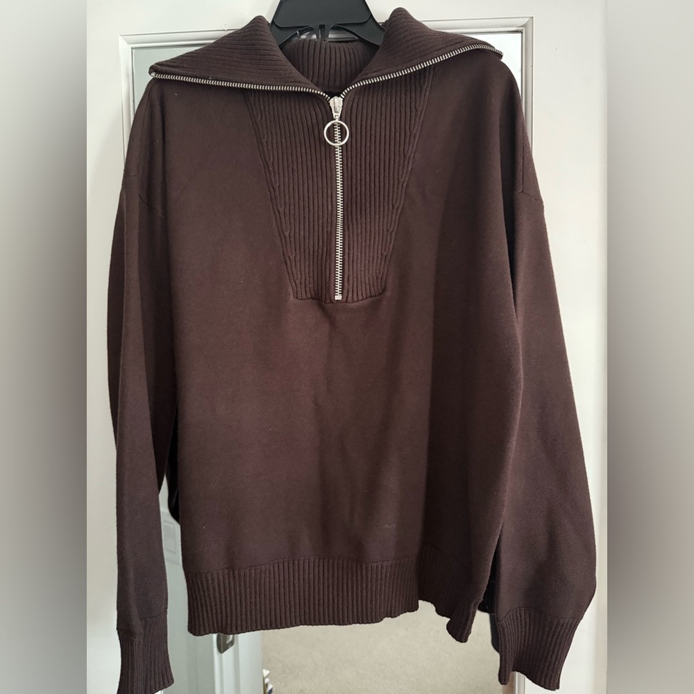Zara Brown Half-Zip Knit Sweater